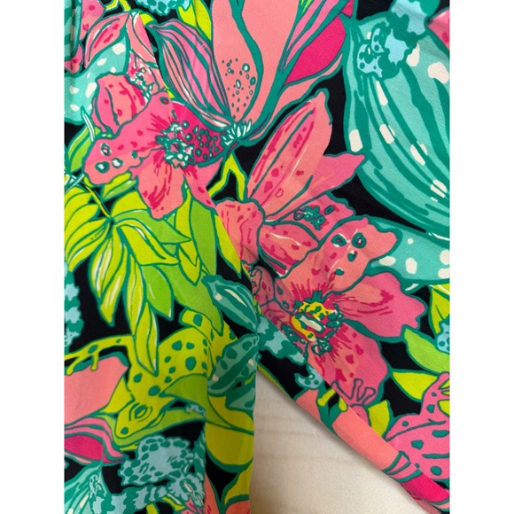 Lilly Pulitzer Frog To Be Silk Blouse Pink Green Floral Long Sleeve Top L - Picture 5 of 8